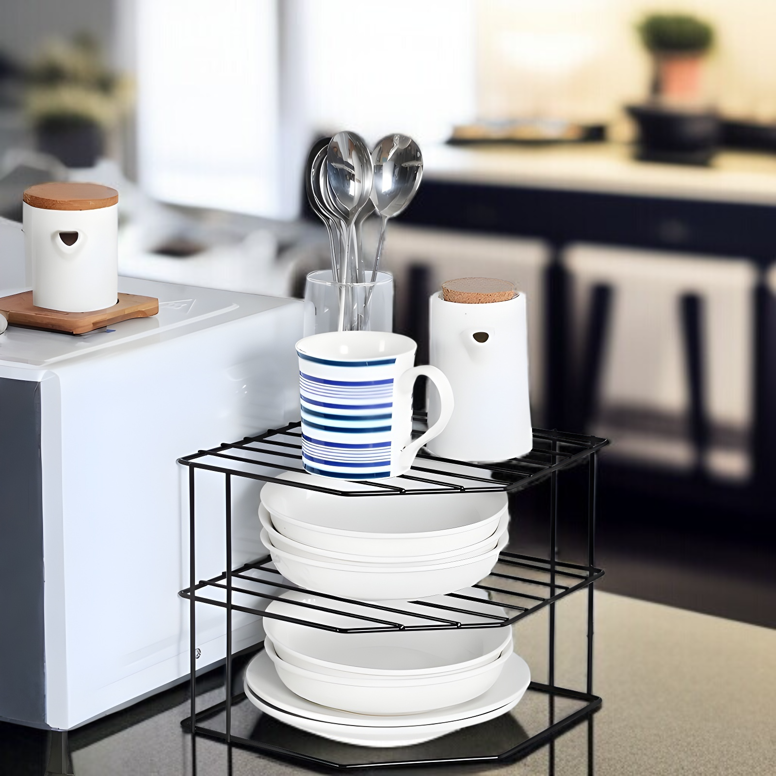 扇形コーナーラック家庭用多機能収納ラック鉄製デスクトップラック厚みのある安定した収納ラック