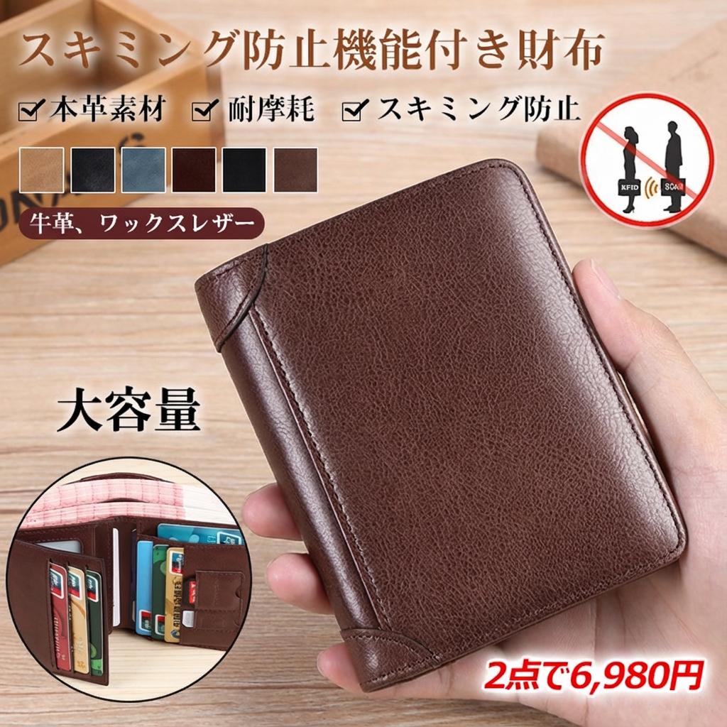 メンズ防犯本革財布 男性用高級レザーウォレット