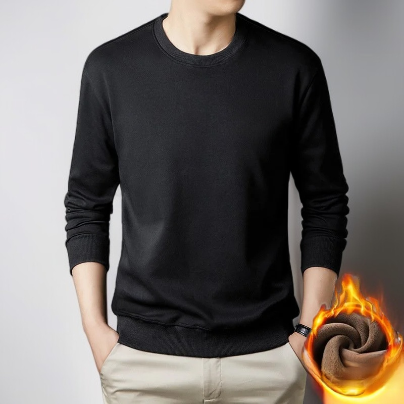 クルーネックデザインのメンズ長袖Tシャツ