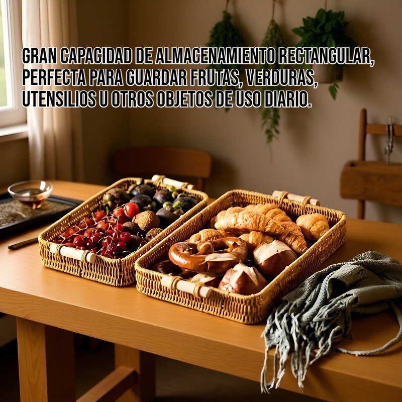 Cesta de almacenamiento rectangular de ratán para cocina