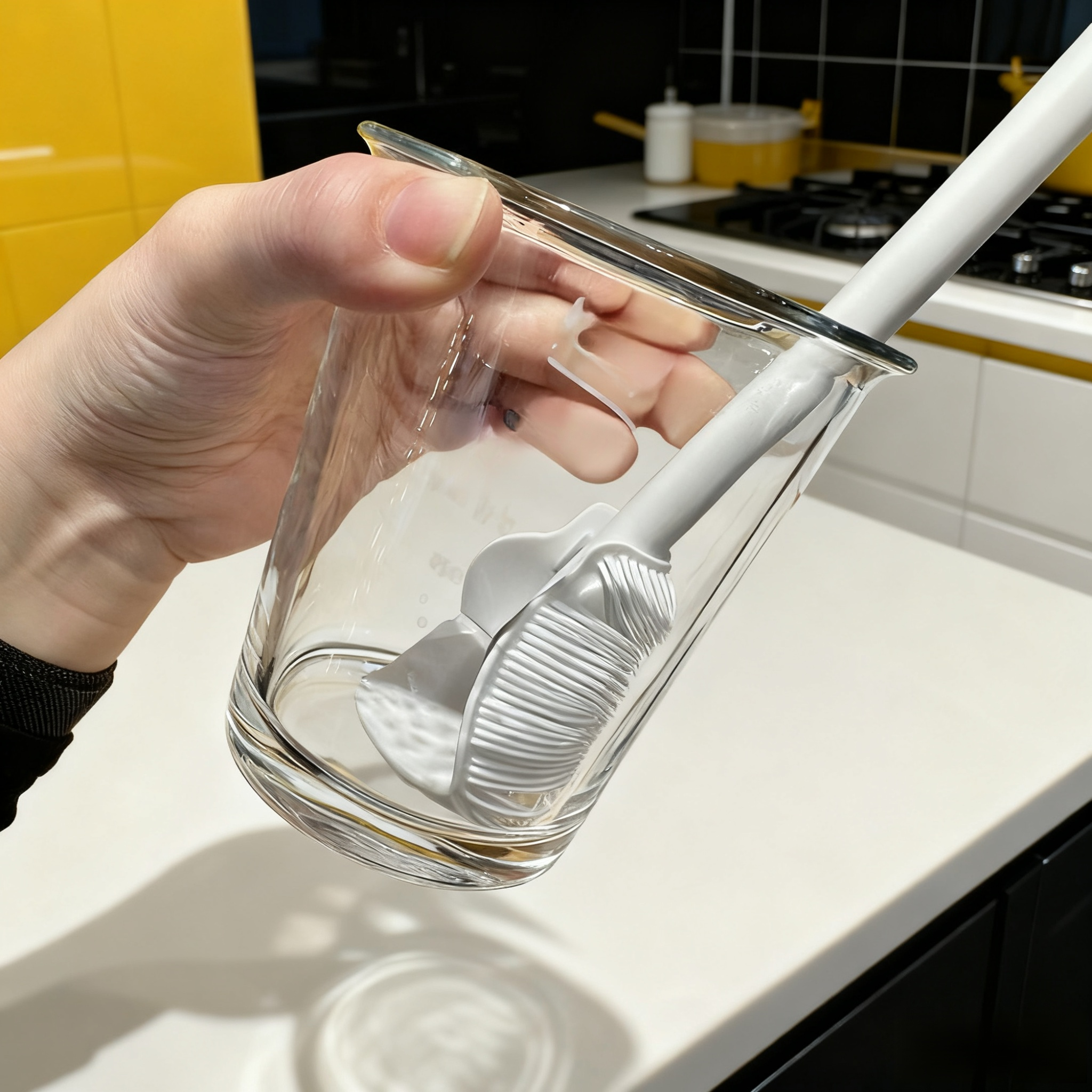 Cup brush cleaning glass bottle efficiently
