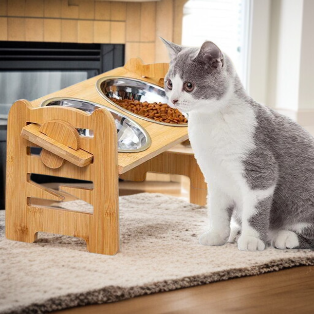 애견용 식탁 스텐 애견 그릇 더블 그릇 피더 대나무 나무 그릇 애견 고양이 그릇