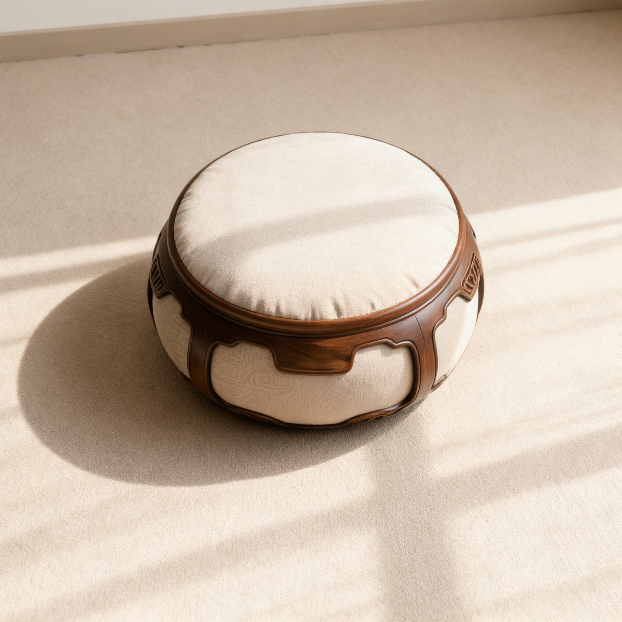 패브릭 원목 라운드 쿠션 스툴