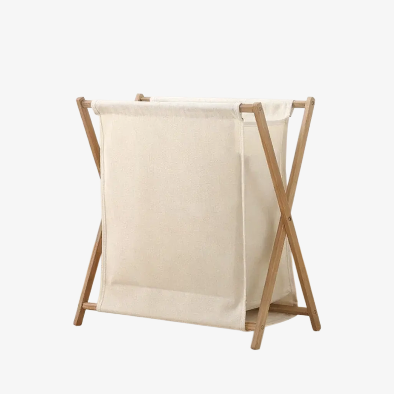 Sustainable PVC bamboo laundry basket close-up