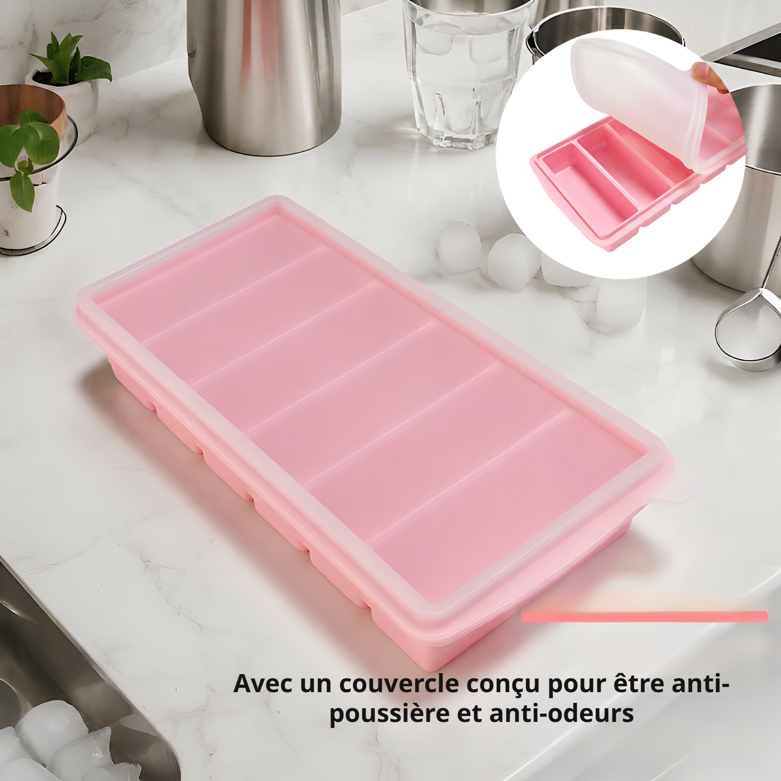 Moule à glaçons longue barre avec couvercle pour usage domestique, congélation rapide