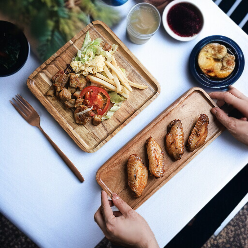 日本の木製朝食プレート 木製トレイ長方形デザートトレイ 寿司アカシアプレート 木製スクエアプレート