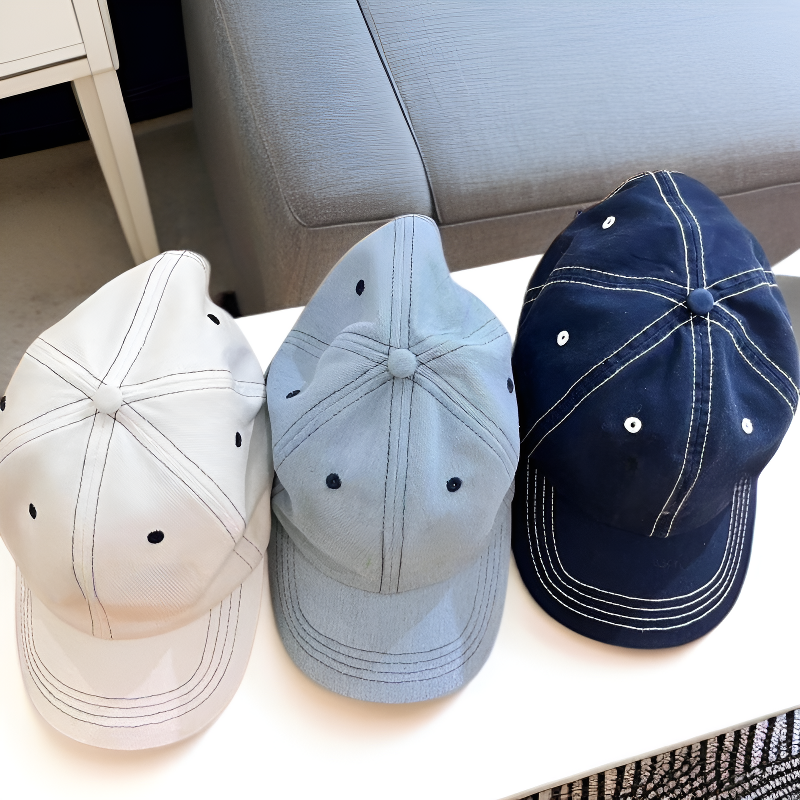 블루 캐주얼 리본 자수 스냅백 모자