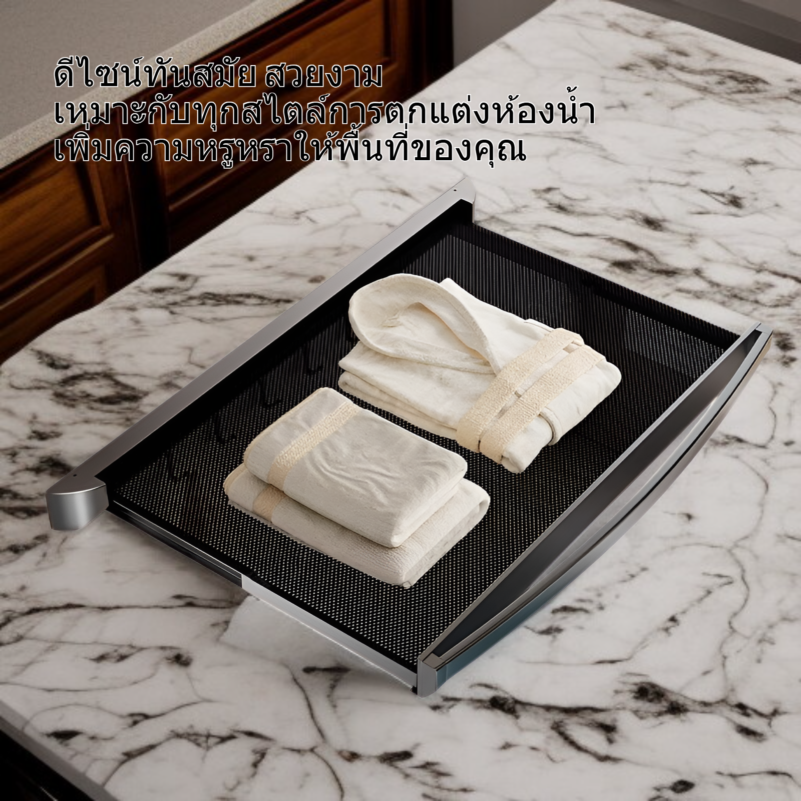 ชั้นวางของในห้องน้ำแบบติดผนัง พับเก็บได้ พร้อมตะขอเกี่ยว