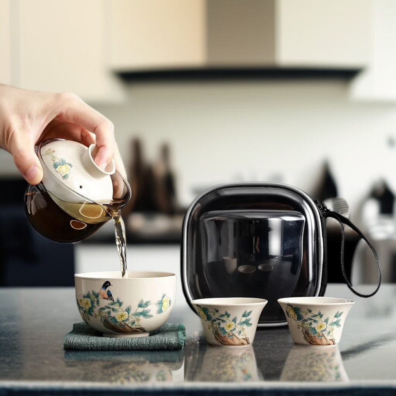 軽量茶碗セット、エコ素材、1つのボウルと3つのカップ、旅行に最適