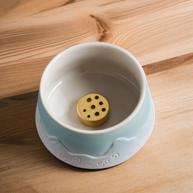 グラデーションカラーの仏壇用香炉、香立て付き香皿、和風陶器製平底香炉、九穴香立て付き家庭用香炉、茶道用香立て、香卓上置物