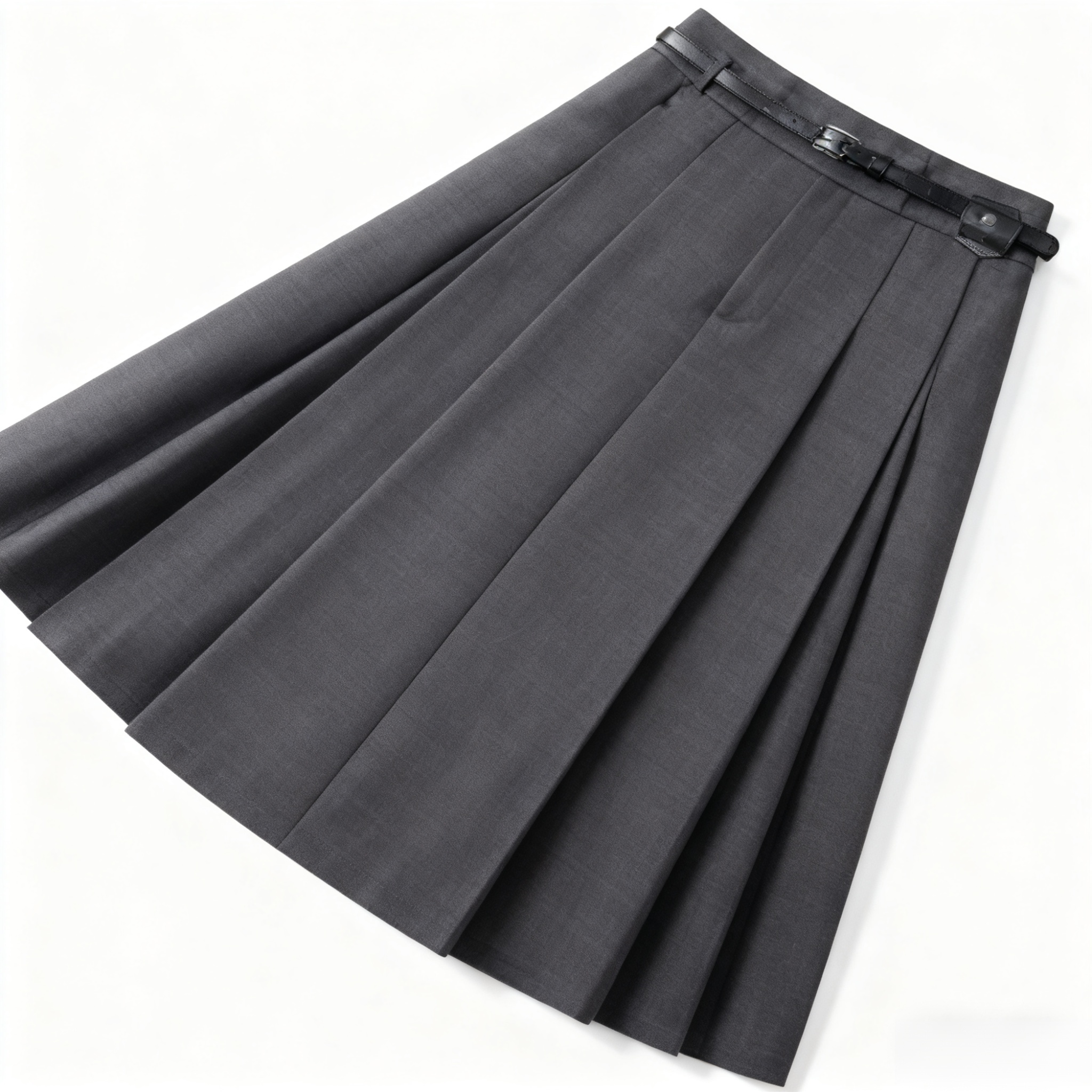 ハイウエストのエレガントなプリーツミディスカート