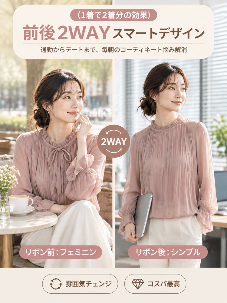 細見え体型カバーシフォンブラウス