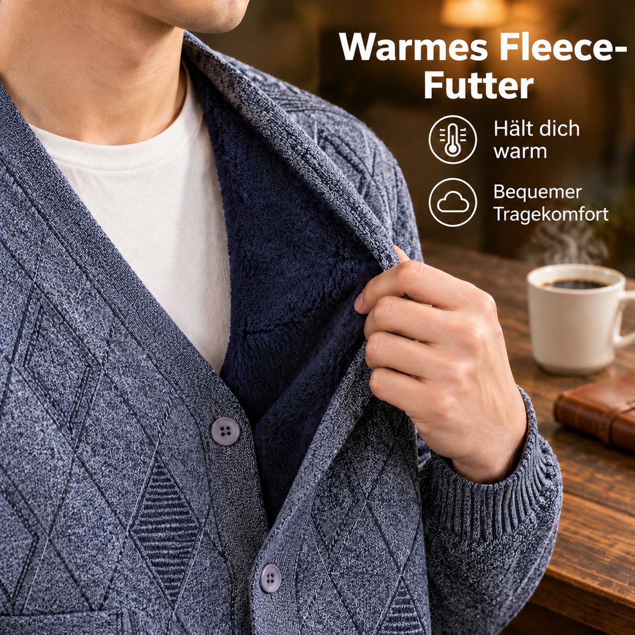 Herren Strick-Cardigan mit Fleece-Innenfutter