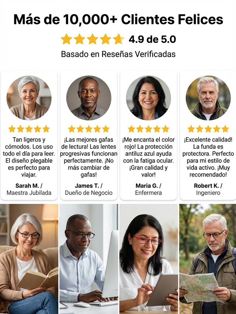 Gafas de lectura inteligentes ultraligeras plegables con zoom y estuche incluido