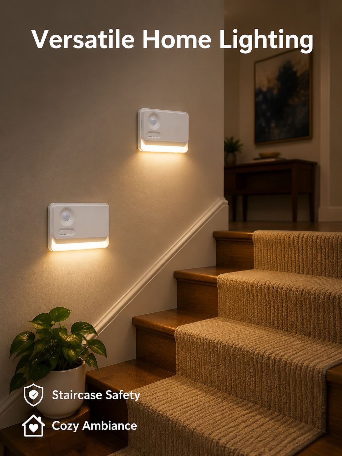Smart motion-activated wall lamp, bedside lamp, USB rechargeable night light, hallway/staircase magn