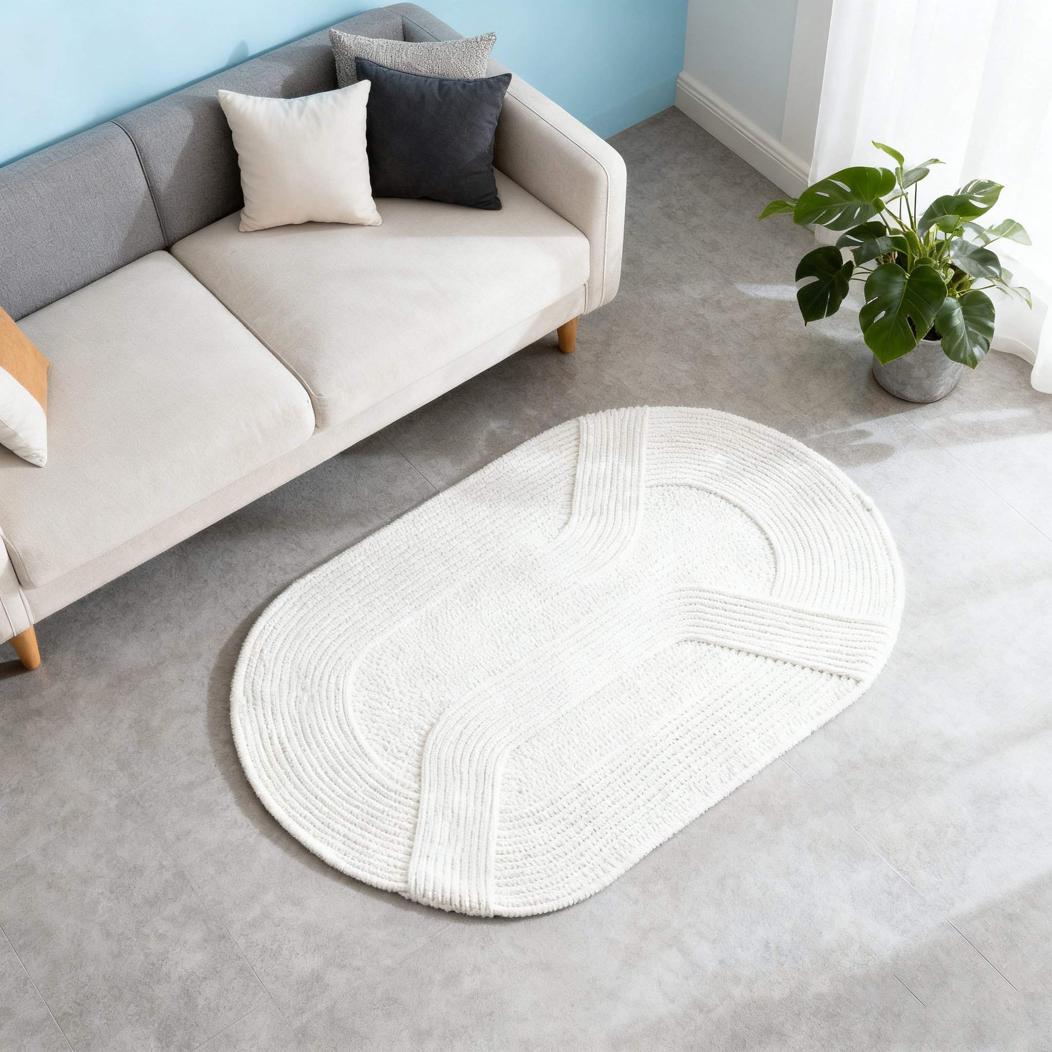 흰색 심플한 짠 카펫