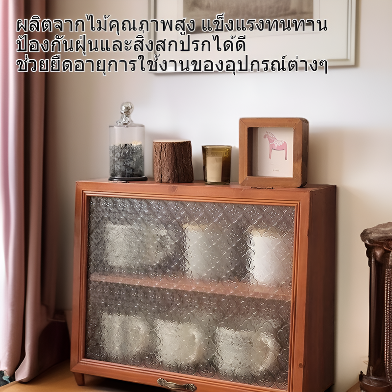 กล่องเก็บของชาไม้เนื้อแข็งกันฝุ่นสไตล์วินเทจ กล่องเก็บของอเนกประสงค์บนโต๊ะ