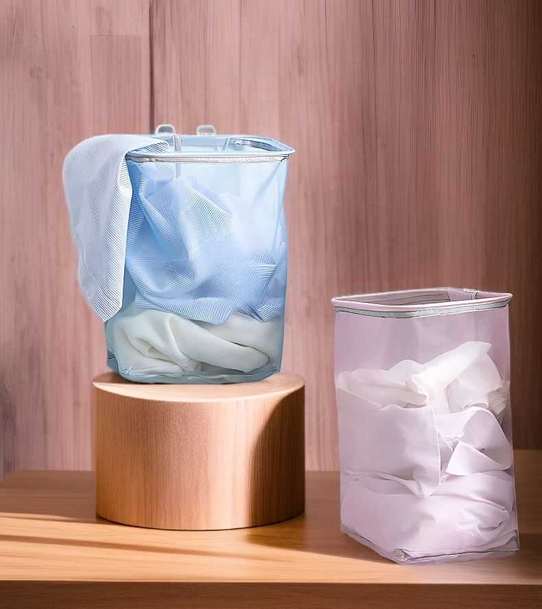 화이트 컬러 옷 수납 바구니 인테리어