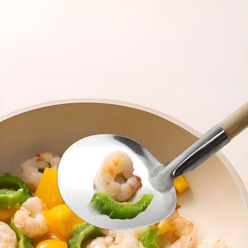 Solid Wood Handle Nonstick Pan Round Stir-fry & Turner Spatula