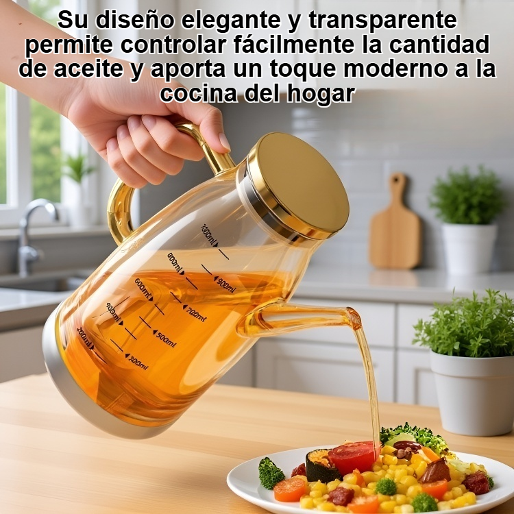 Botella de aceite de vidrio para la cocina del hogar.