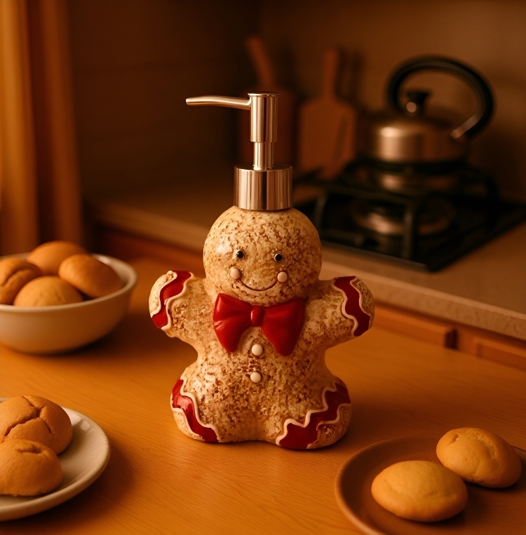 Botella de cerámica con hombre de jengibre y oso para loción