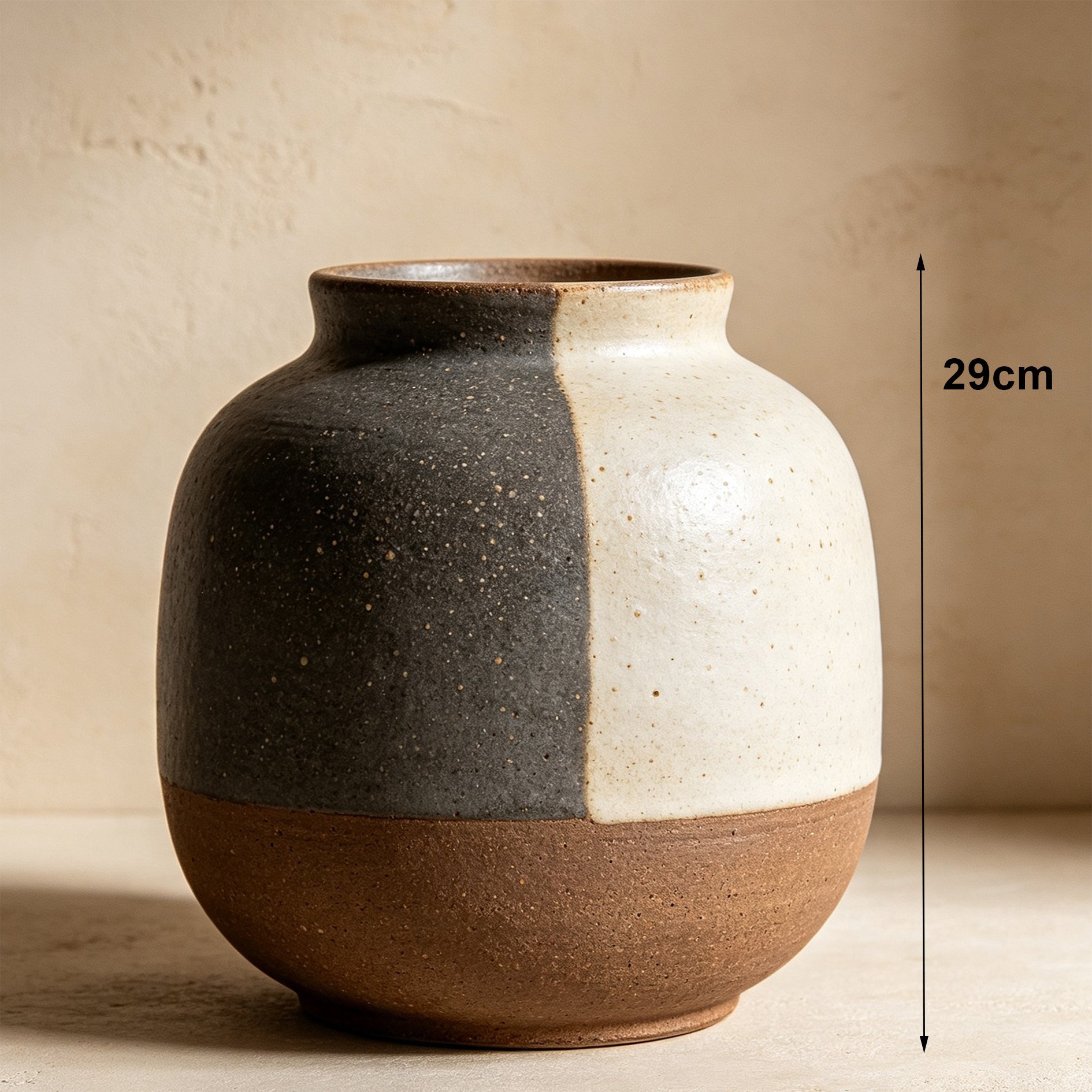 Decorative earthenware vases filled with fresh flowers