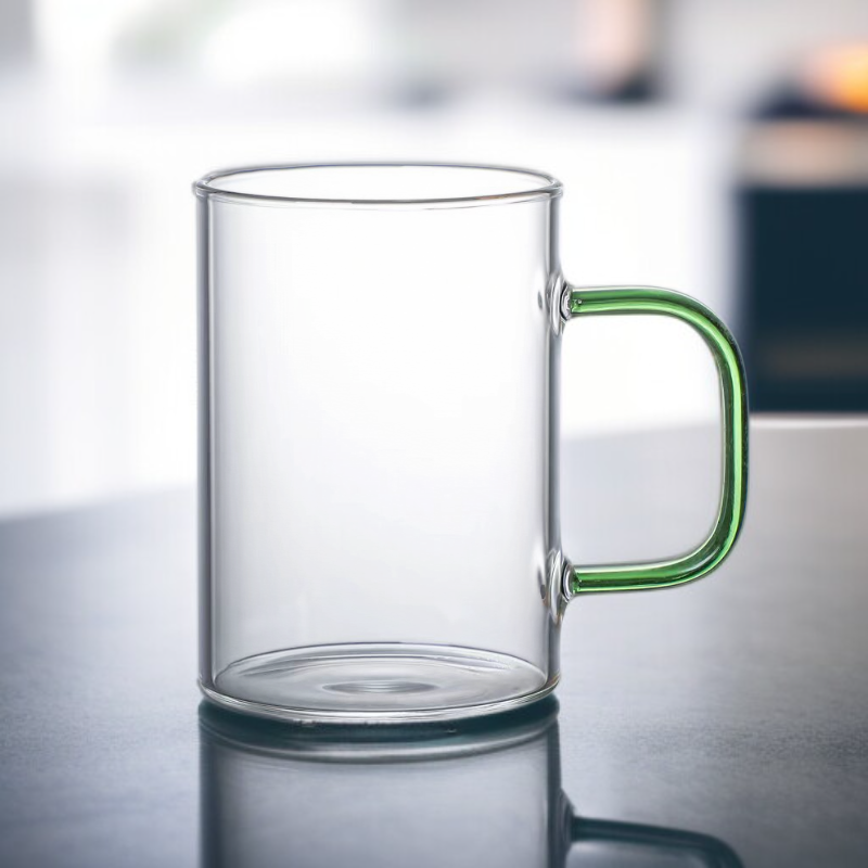 カラーハンドル付き高ホウケイ酸ガラスティーカップ 家庭用お茶コップ ギフトボックス包装