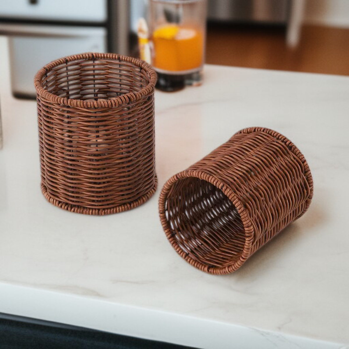 Western-Style Cutlery Organizer Basket, Faux Rattan Cutlery Drainer