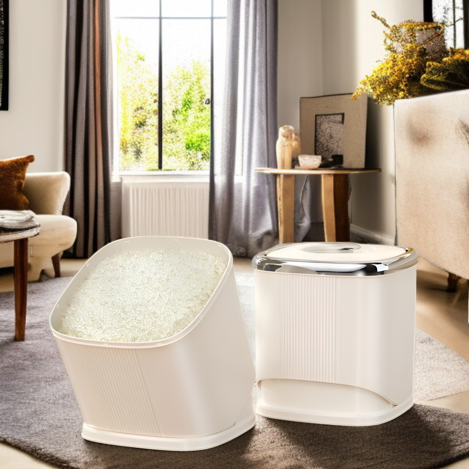 Versiegelte Einbau-Reisbox in moderner Küche