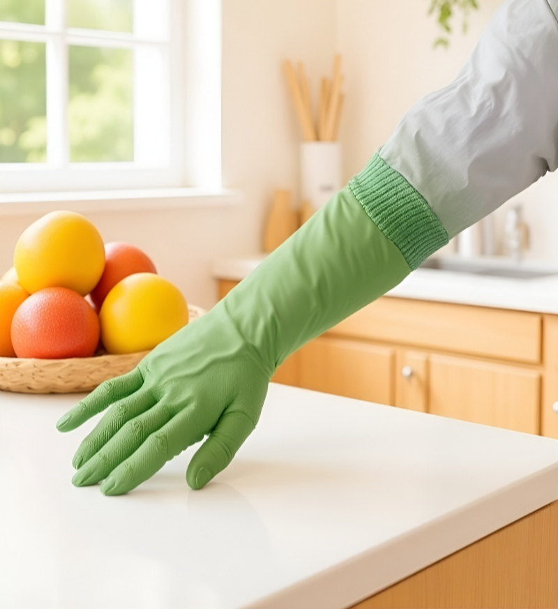 Detalle del puño ajustable en guantes de hogar