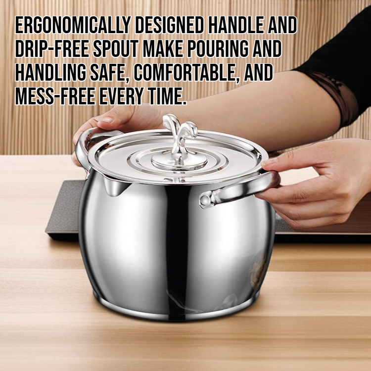 Stainless steel grease filter pot with dust cover on kitchen counter