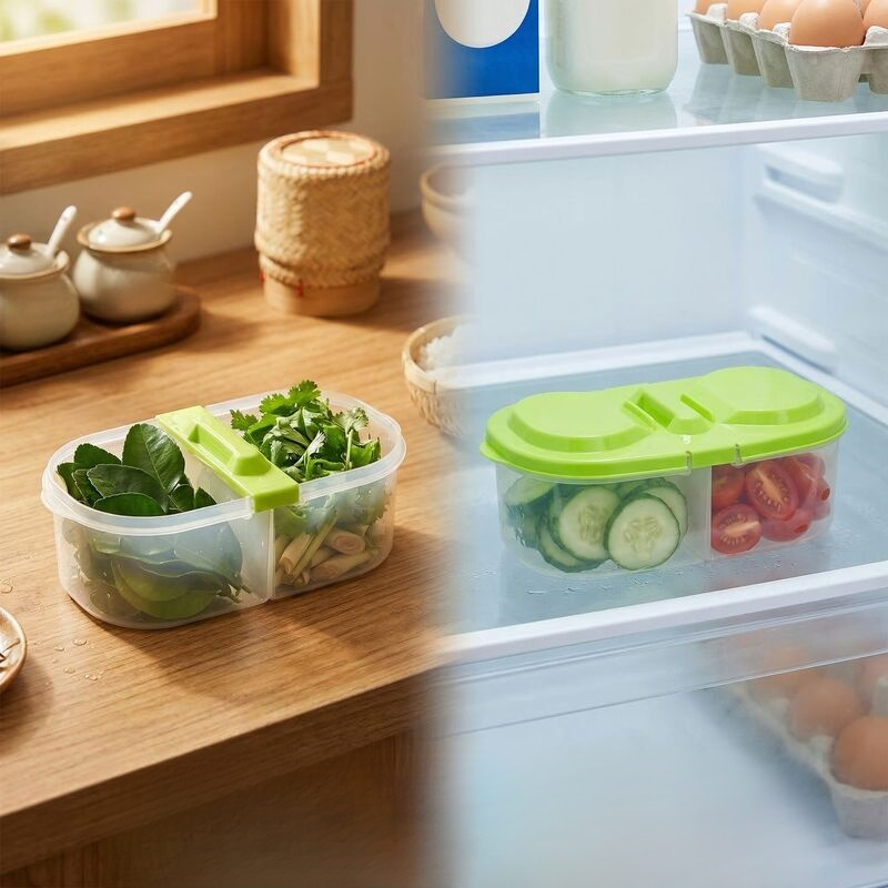 กล่องเก็บผักผลไม้แบบสองชั้นแยกส่วน
