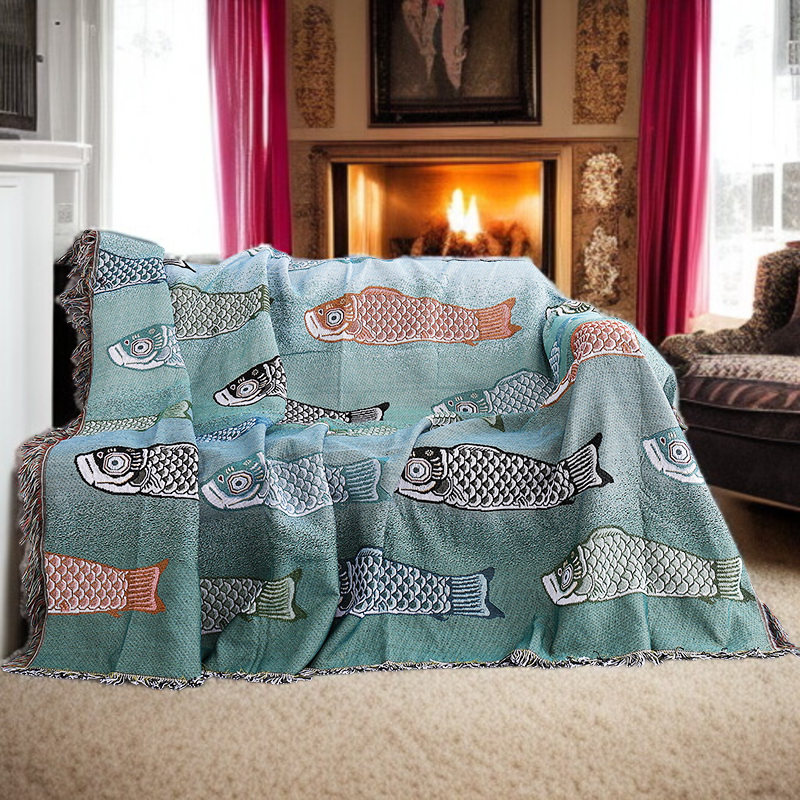 소파타올 비단잉어 풀커버 카펫 방진 장식 소파카펫 패턴 식탁보 소파타올 소파카펫 비단잉어 카펫