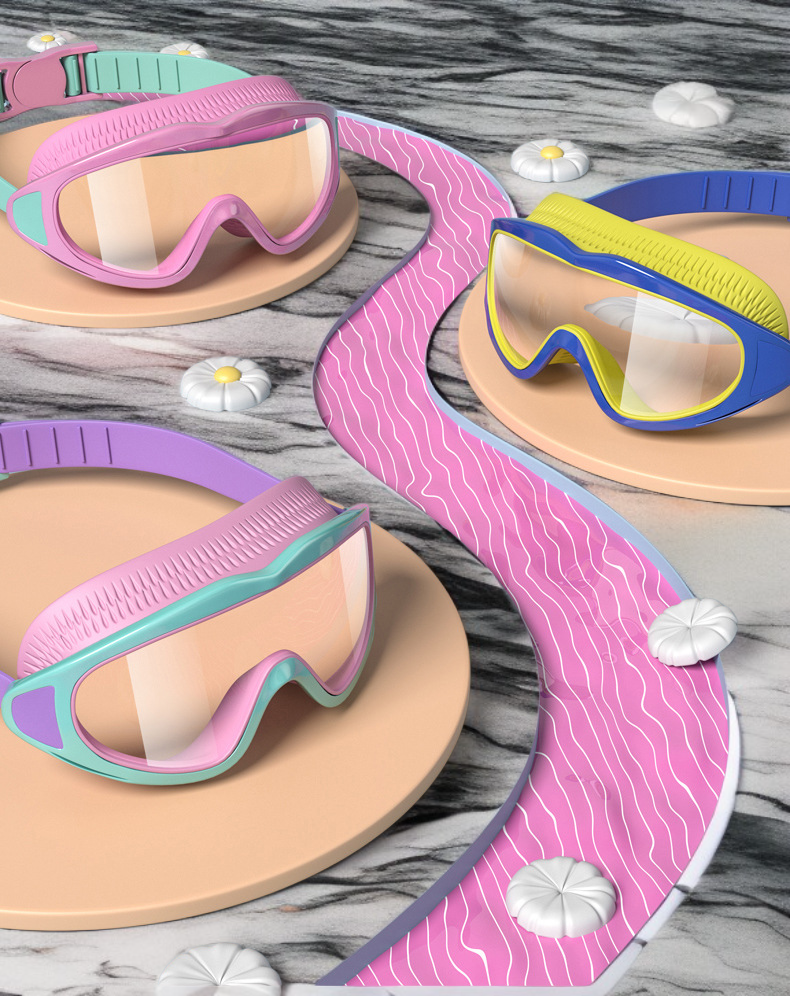 남녀 아동이 함께 착용한 신제품 수영 안경
