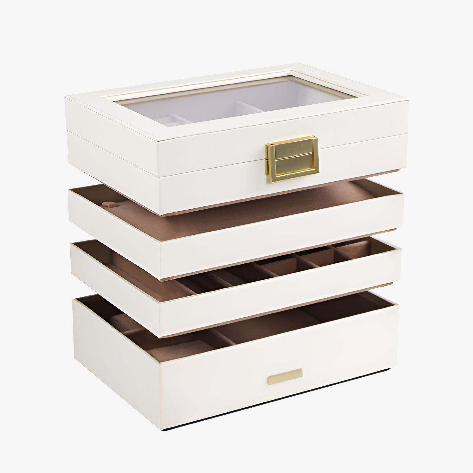 大容量のジュエリーボックス、多層スタッキングトレイ、リング、ネックレス、時計、ジュエリー収納ボックス