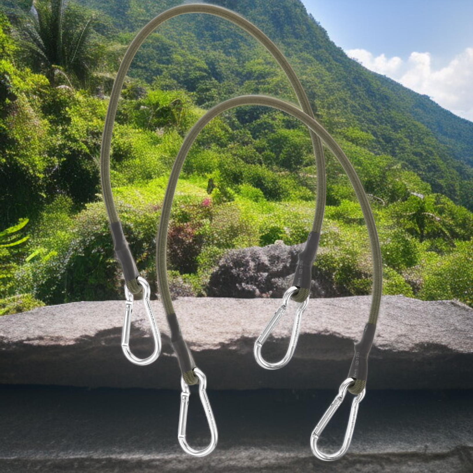 Karabińczyk z elastyczną linką do mocowania sprzętu