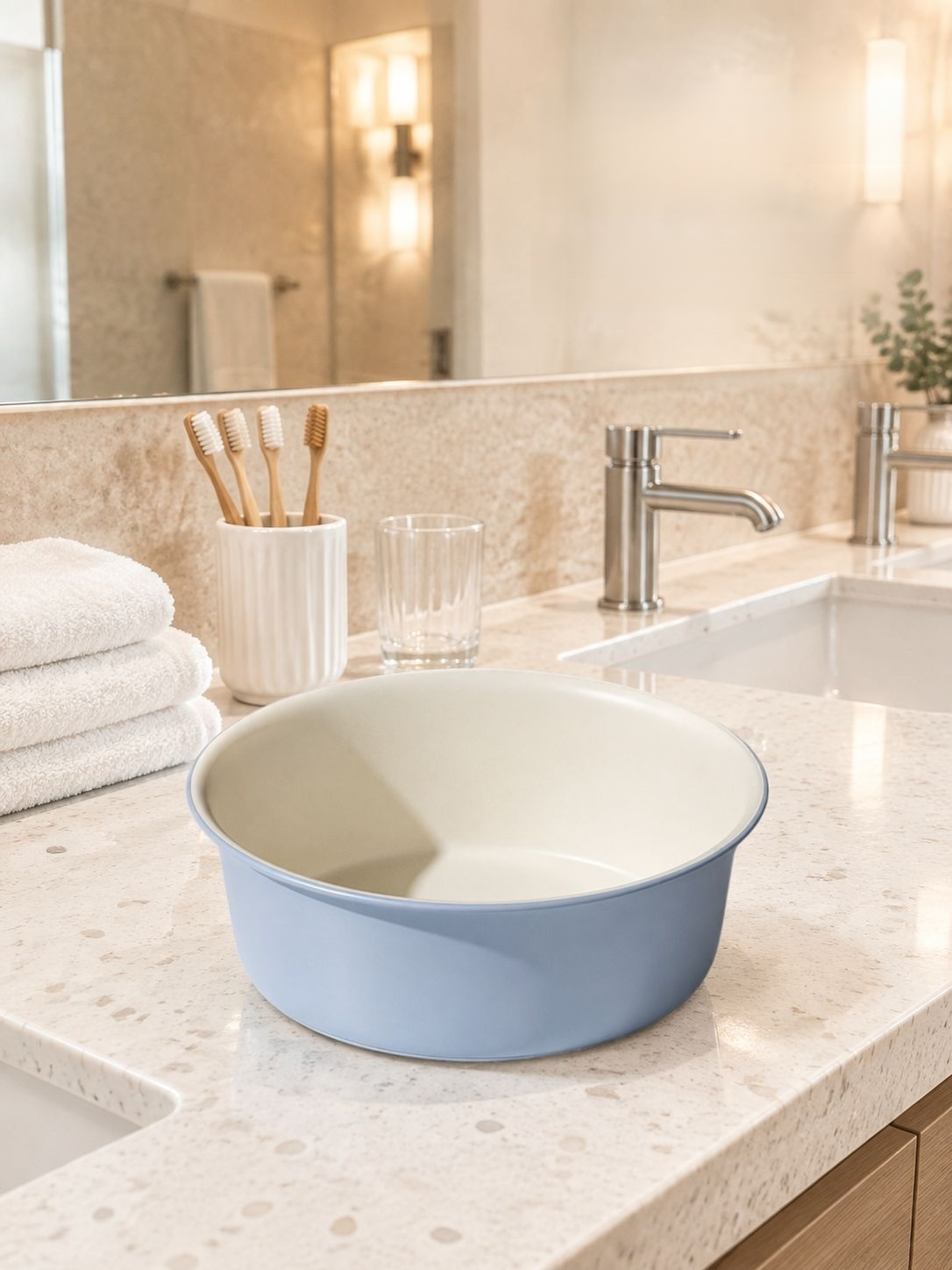 Close-up of thickened material on durable wash basin