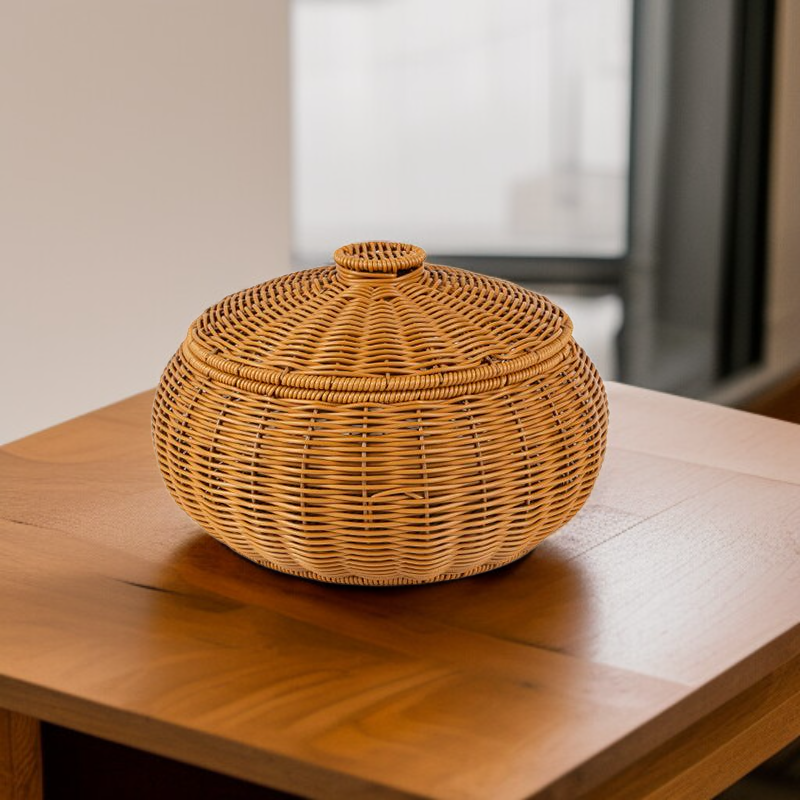 Imitation rattan storage jar with lid