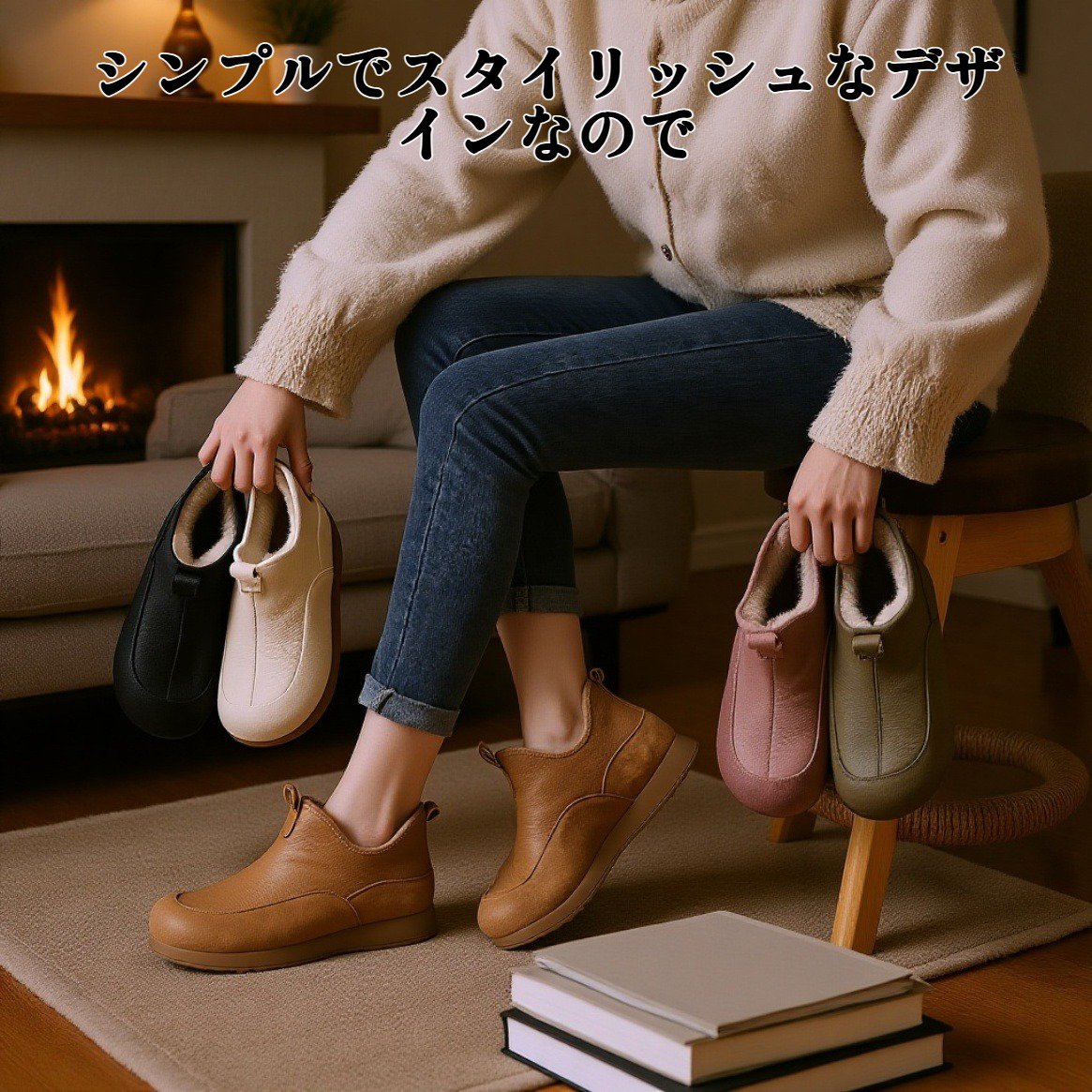 暖かいフリース裏地のスノーブーツ内部画像