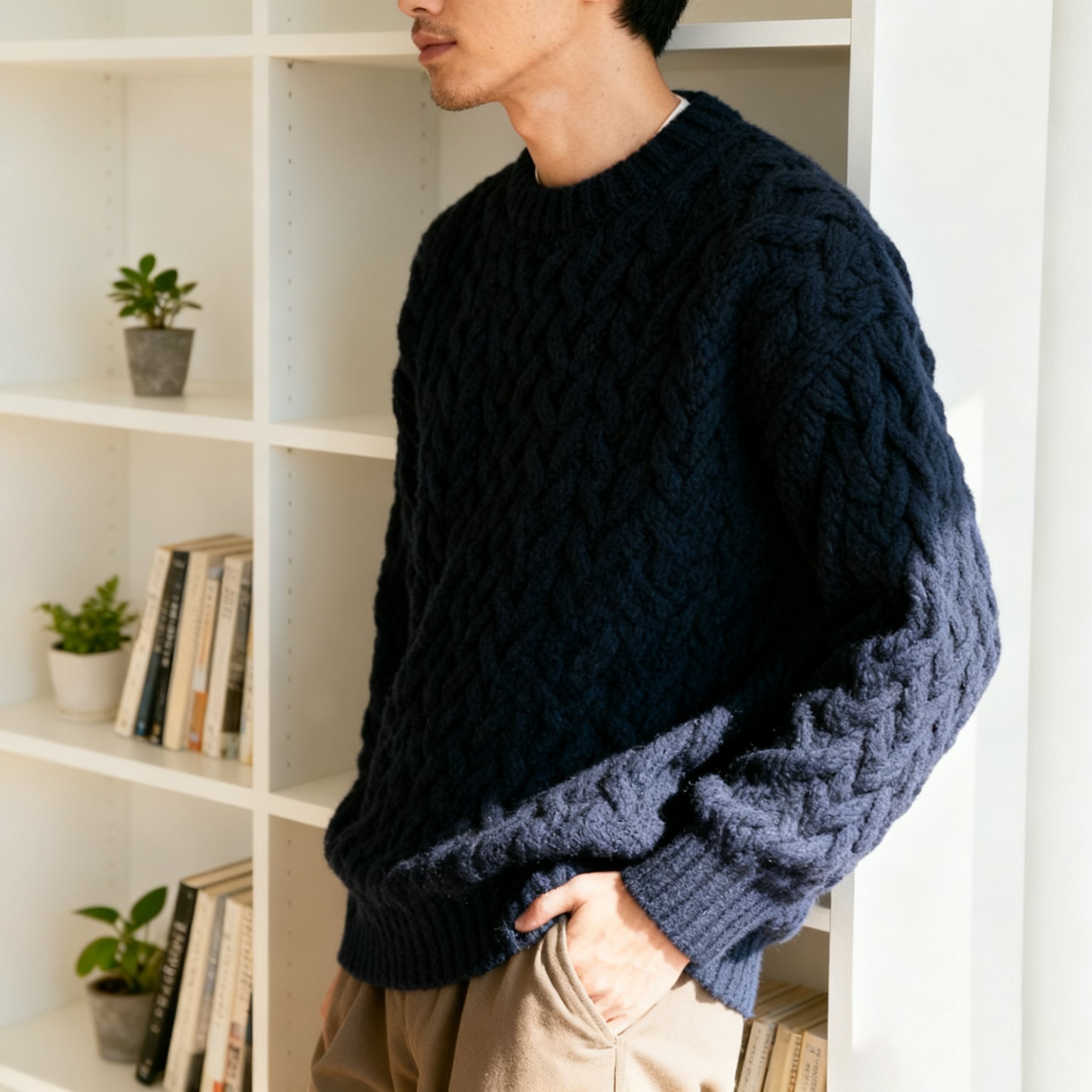 メンズ ケーブルニット セーター 正面画像