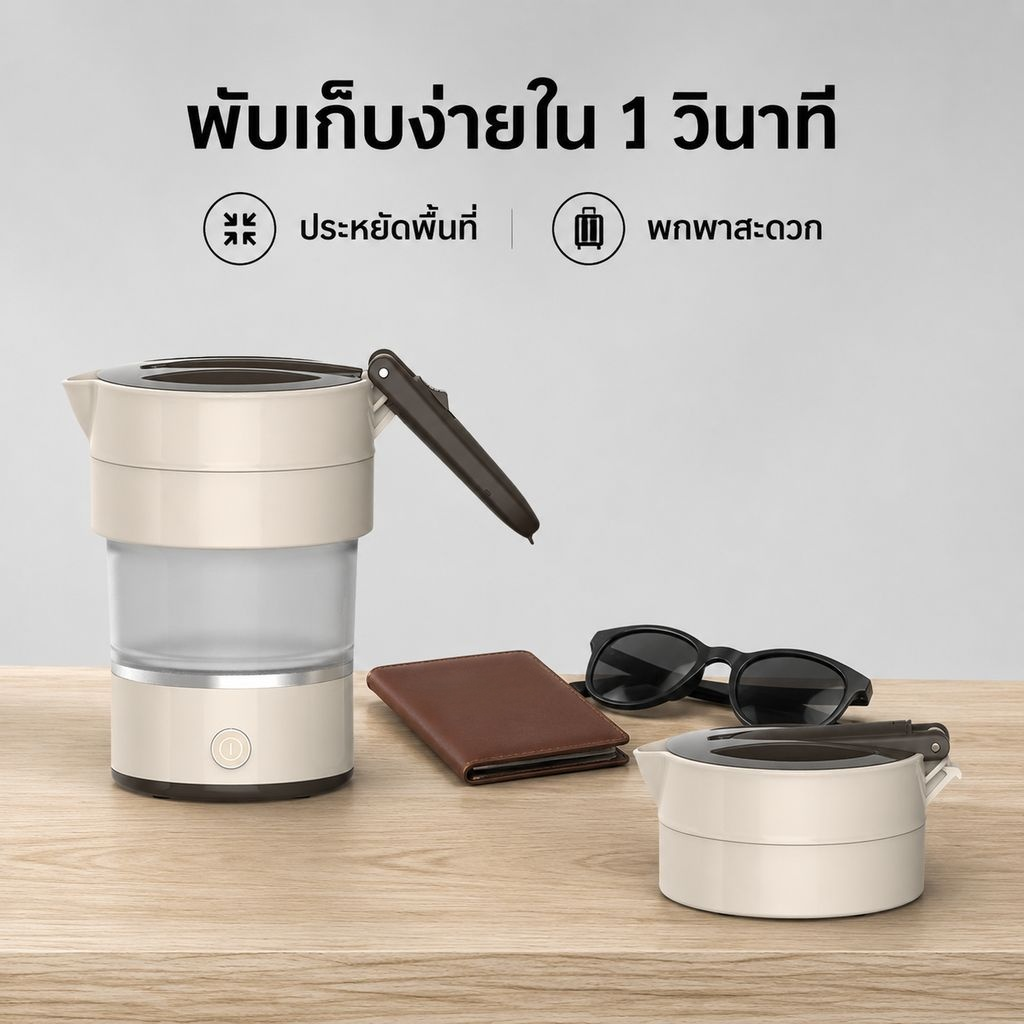 กาต้มน้ำไฟฟ้าแบบพับได้ ขนาดพกพา