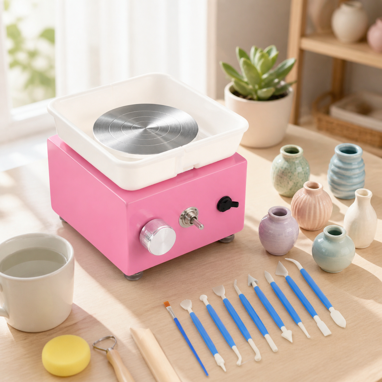 Infinitely variable speed electric mini pottery wheel