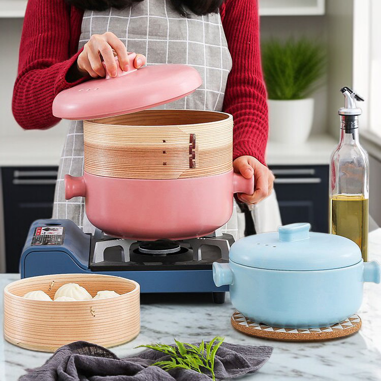 家庭用上部蒸気下部調理シチュー鍋セラミック蒸し器スープ耐熱キャセロール蒸し器キャセロール上部蒸気下部調理