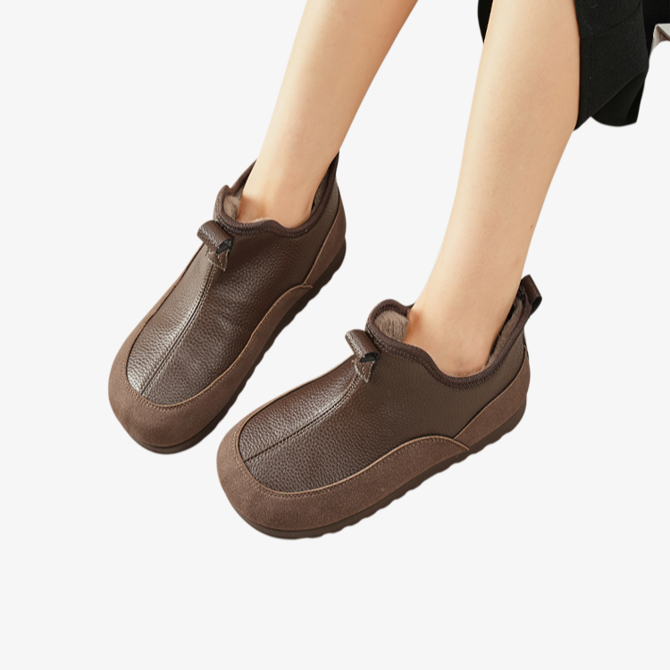 중장년층 융털 도톰한 둥근 머리 보온 소프트 가죽 겨울 앵클 부츠 플랫 미끄럼 방지 둥근 머리 스노 부츠