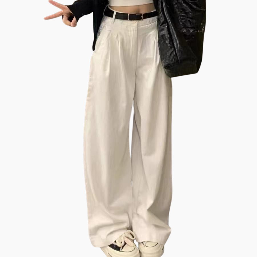 춘추 하이웨스트 와이드 팬츠 와이드 슬림핏 여성 드레이프 와이드 데님 팬츠