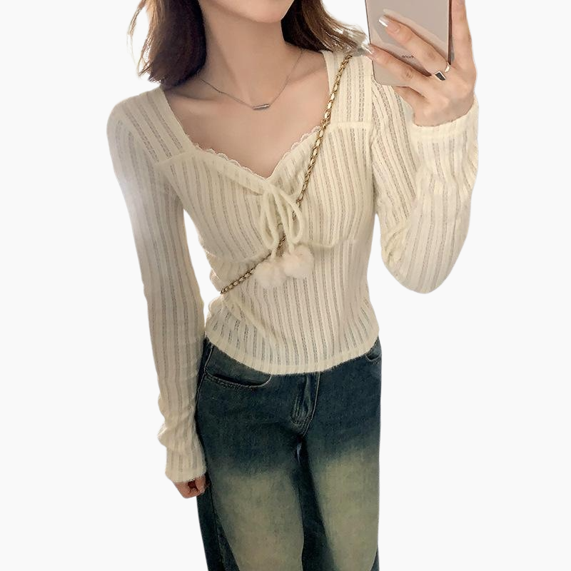학식  여자 숙녀 니트 긴 소매 쇄골 트랜드 벨트 내탑 기본을 두다 짧은 저고리 색다르다 니트
