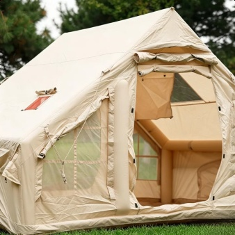 Easy setup process of the inflatable tent shown in steps