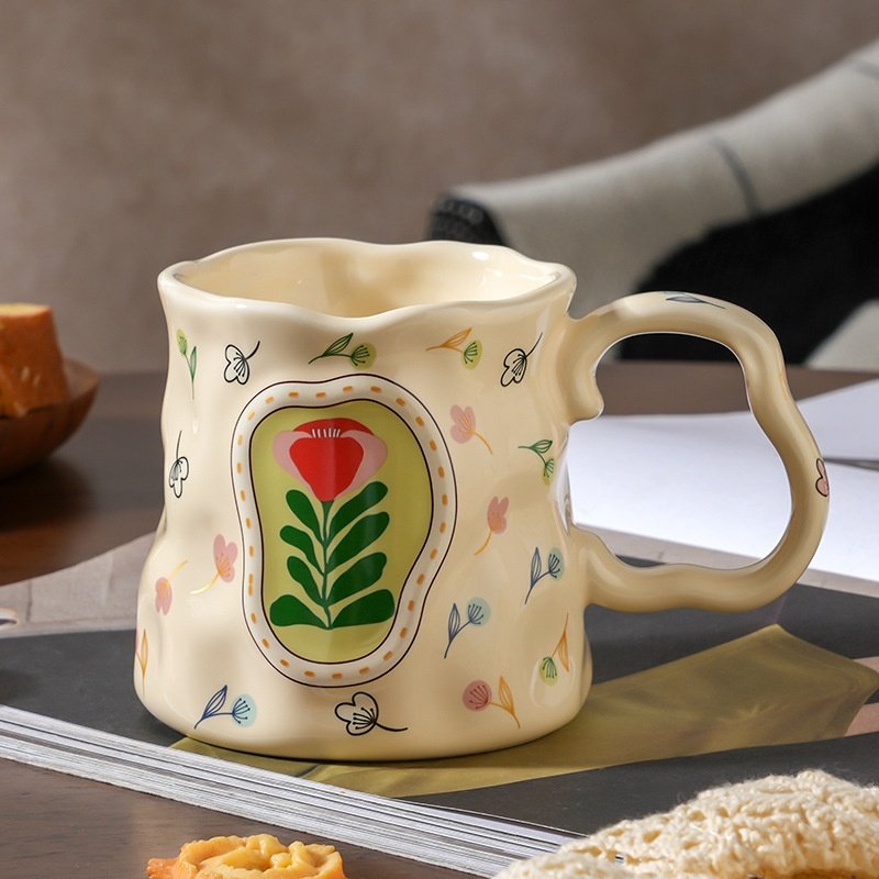 ハンドメイドのドリームフラワー陶器マグ