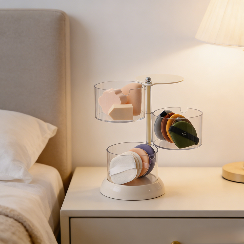 Transparente drehbare Make-up-Aufbewahrung, mehrlagiges staubdichtes Ei-förmiges Regal