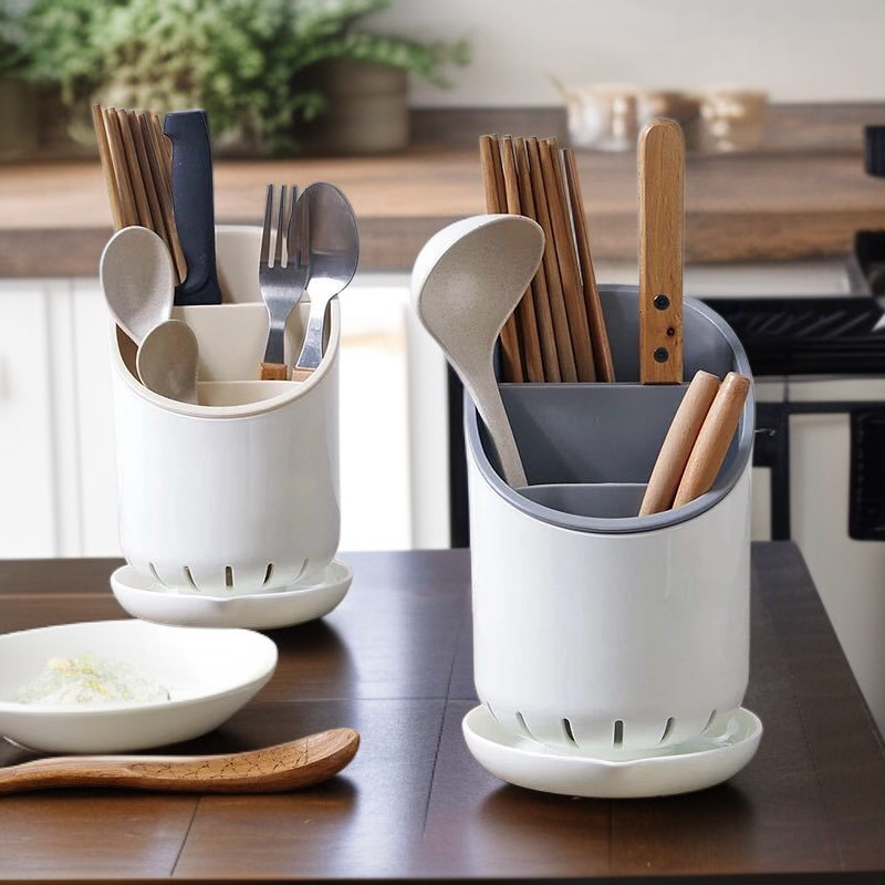免打孔廚房塑膠筷子收納盒瀝水餐具架家用